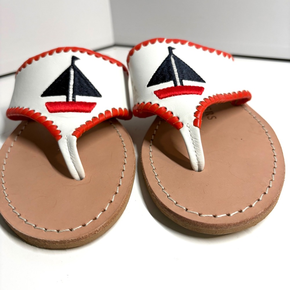 Jack Rogers Women's White Sailboat Leather Thong Sandals in Size 6.5 - Picture 2 of 9
